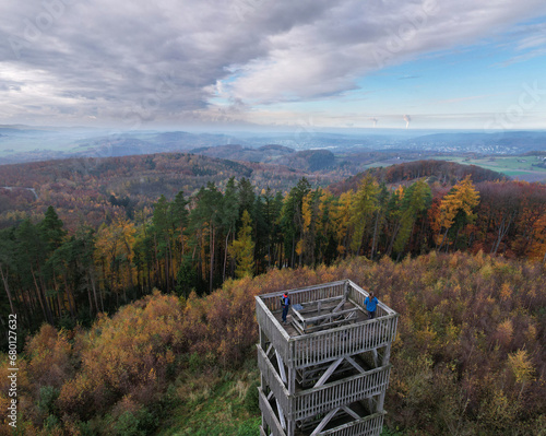 Goldener Herbst - Aussichtsplattform auf dem Ebberg bei Eisborn, Sauerland, NRW photo