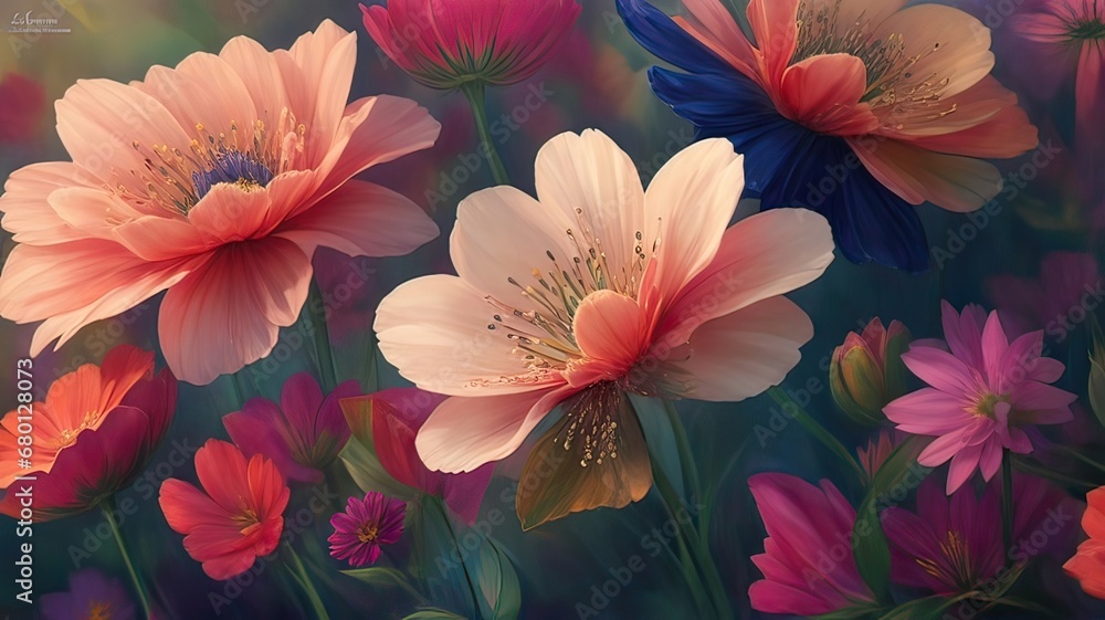 Beautiful background of magical mysterious flowers. Wide-angle image. Beautiful background of magical mysterious flowers. Wide-angle image.