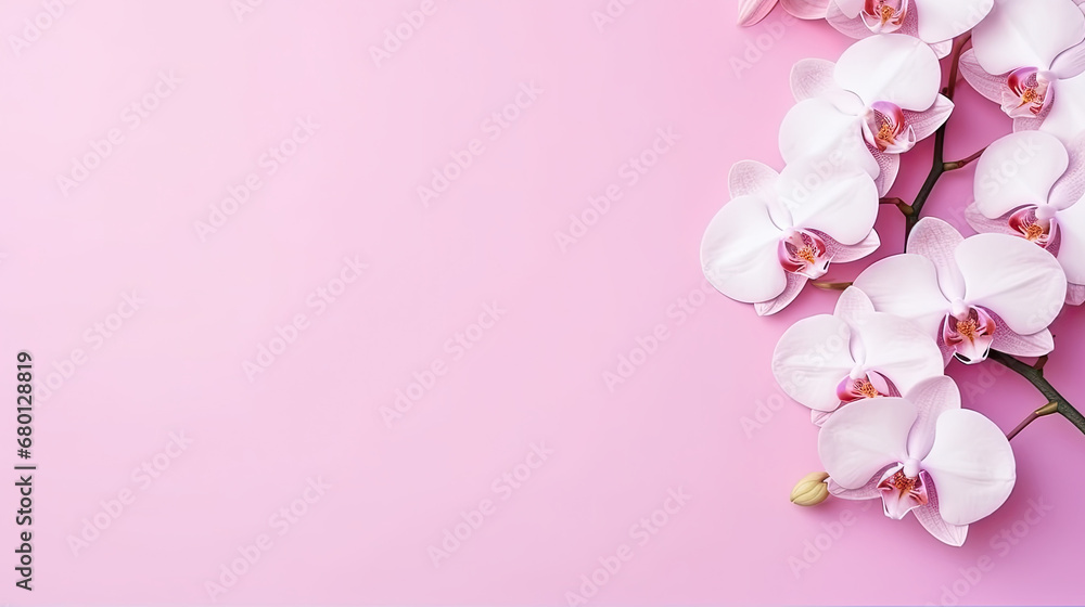 Orchid isolated on pink background with copy space