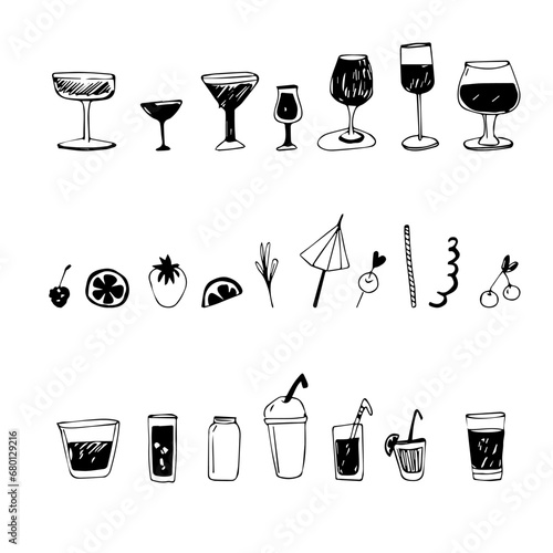 Vector set of cocktails and fruits Glass glasses