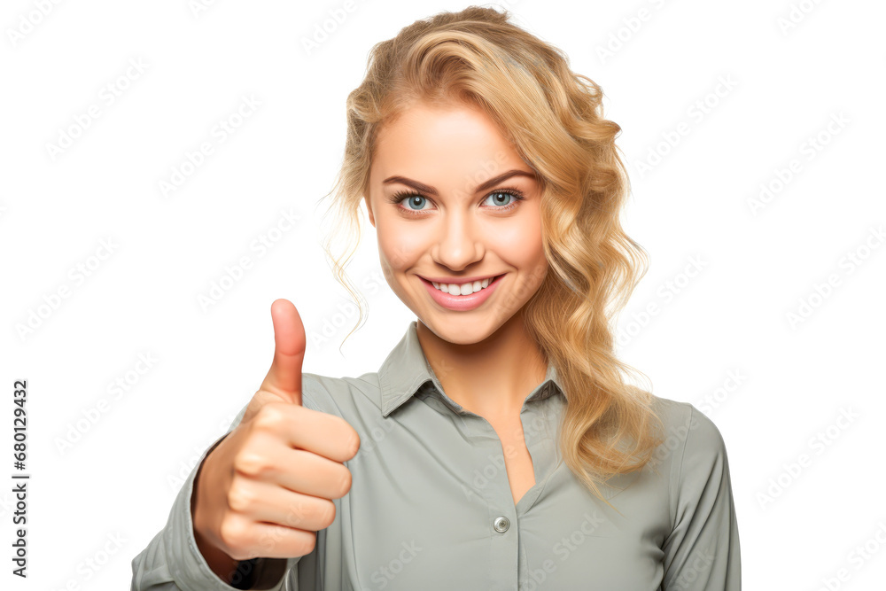 Young blond woman giving thumbs up, isolated on white. Young blond woman giving thumbs up, isolated on white.
