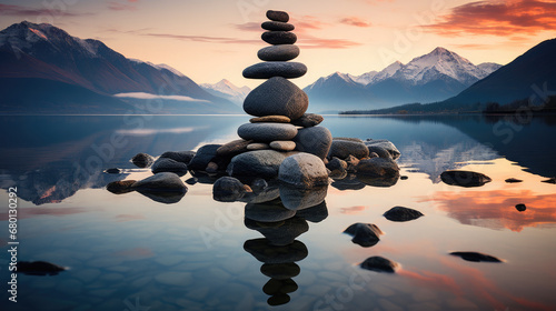 zen stones on the beach, Zen landscape, harmony, 