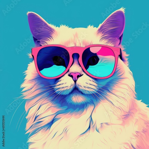 Stylish Ragdoll Cat with Sunglasses Pop Art Illustration © ArtBoticus