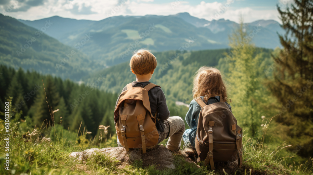 Two little child's outdoor adventures: Show the excitement of hiking, camping, or exploring nature during the summer months Two little child's outdoor adventures: Show the excitement of hiking, camping, or exploring nature during the summer months