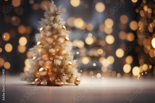 Glowing Christmas tree with decorations.Christmas and New year concept background