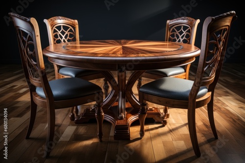  round  wooden table and  two chairs