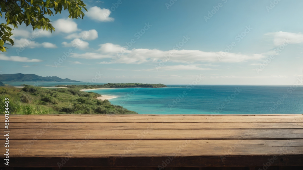 wooden empty table on sea background wooden empty table on sea background