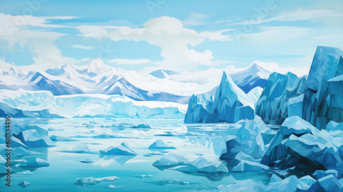 Illustration of beautiful glacier mountain peaks