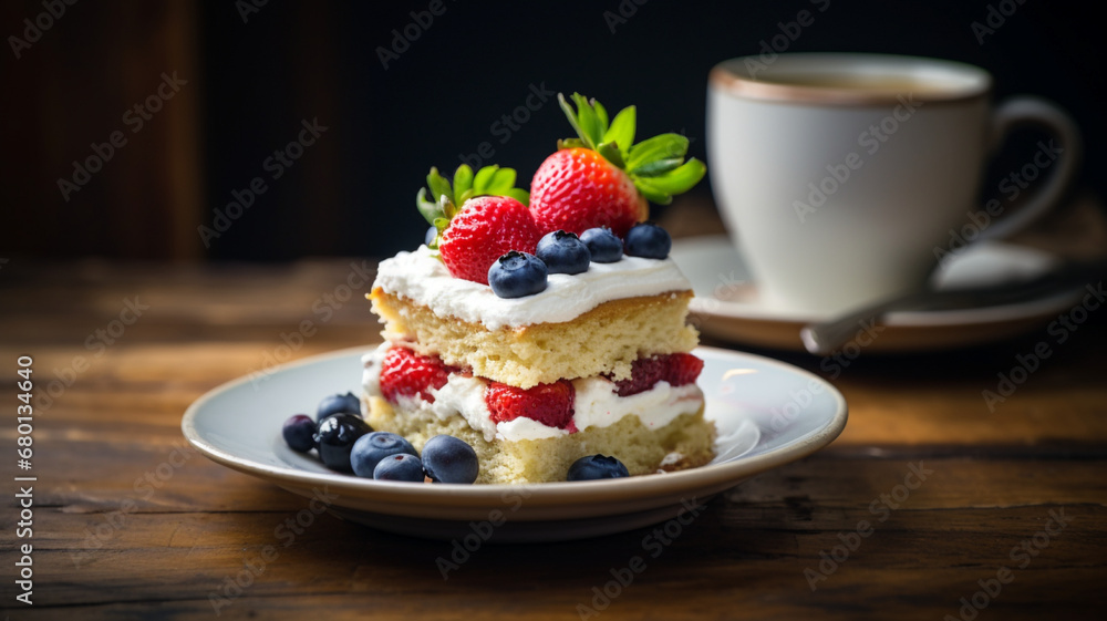 テーブルにのったケーキとコーヒー