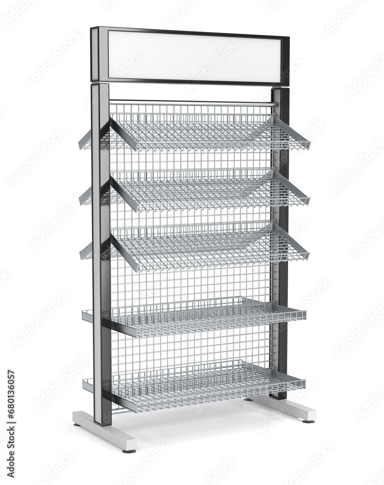 Showcases made of metal mesh with shelves. 3d illustration Showcases made of metal mesh with shelves. 3d illustration