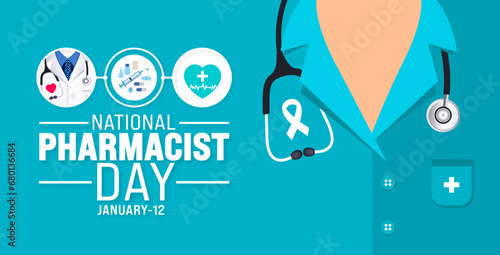 National Pharmacist day background design template use to background, banner, placard, card, book cover,  and poster design template with text inscription and standard color. vector photo