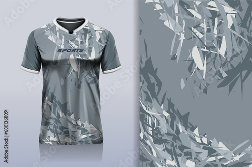 Tshirt mockup abstract grunge sport jersey design for football soccer, racing, esports, running, gray color