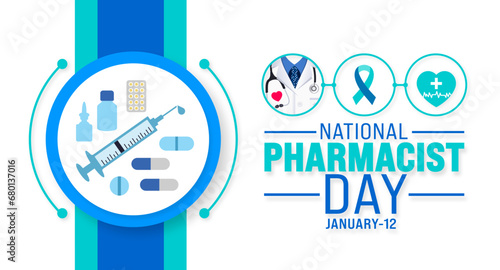 National Pharmacist day background design template use to background, banner, placard, card, book cover,  and poster design template with text inscription and standard color. vector