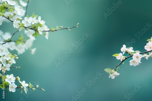 Elegant pale white flower branches on a luxurious pastel green background. Printing  greeting cards  wallpapers  banners