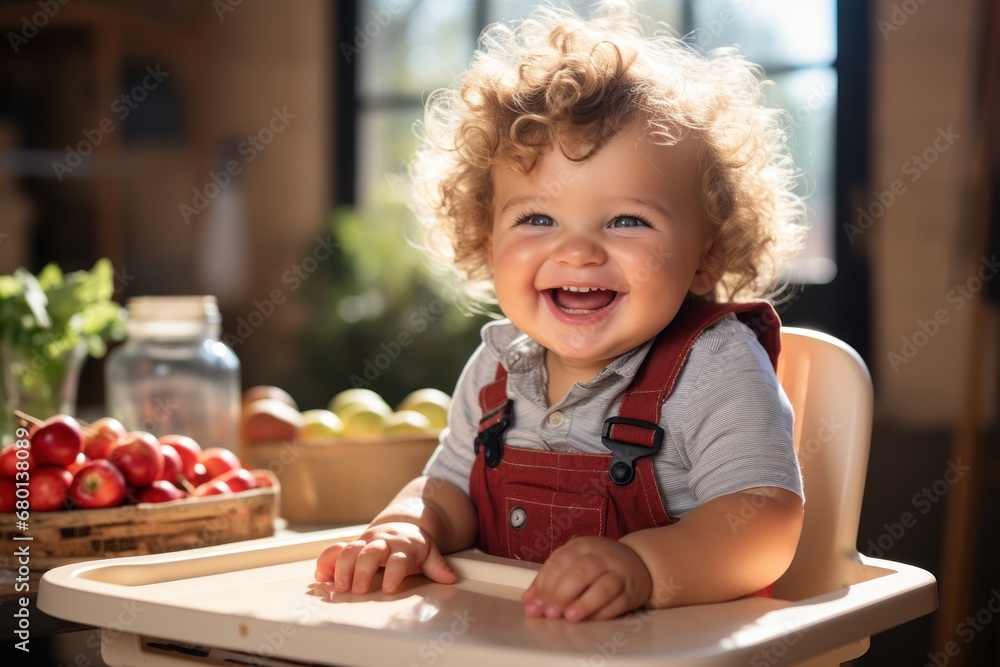 child with apples sitting in highchairs for eating