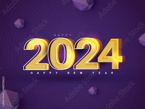 2024,Happy New year With colorful truncated number poster illustration