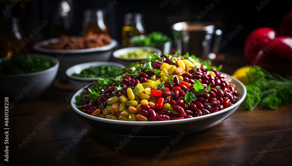 Delicious bean salad on a plate - obrazy, fototapety, plakaty 
