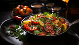 Image of a delicious Chilean salad with tomatoes, onions, coriander and olive oil. 