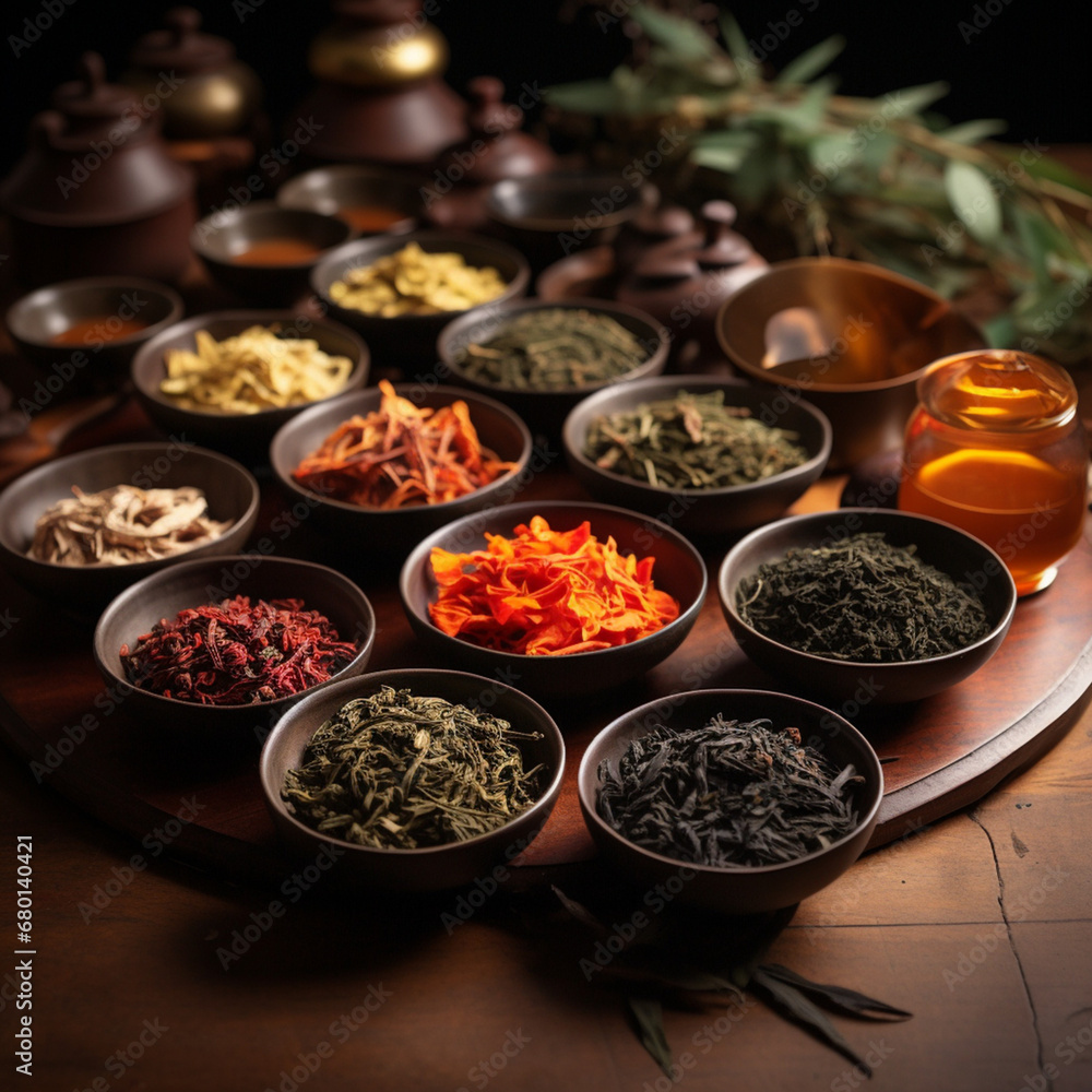 oriental spices on the table in bowls of different categories and colors created with Generative Ai oriental spices on the table in bowls of different categories and colors created with Generative Ai