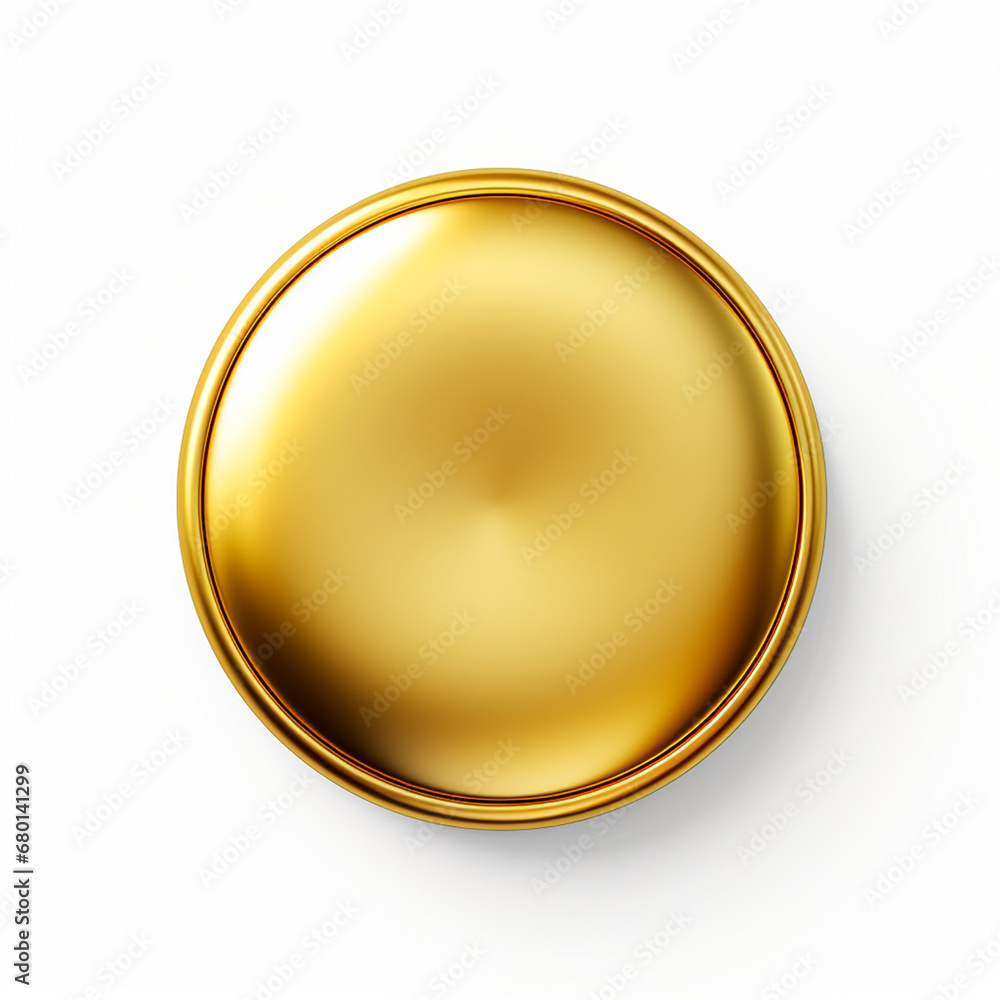 golden button on a white background created with Generative Ai - obrazy, fototapety, plakaty 