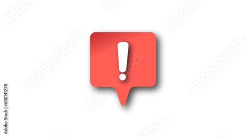 Red notification reminder icon chat message of attention alert alarm notice sign or flat design social button important caution symbol and warning urgent exclamation isolated on 3d danger background.