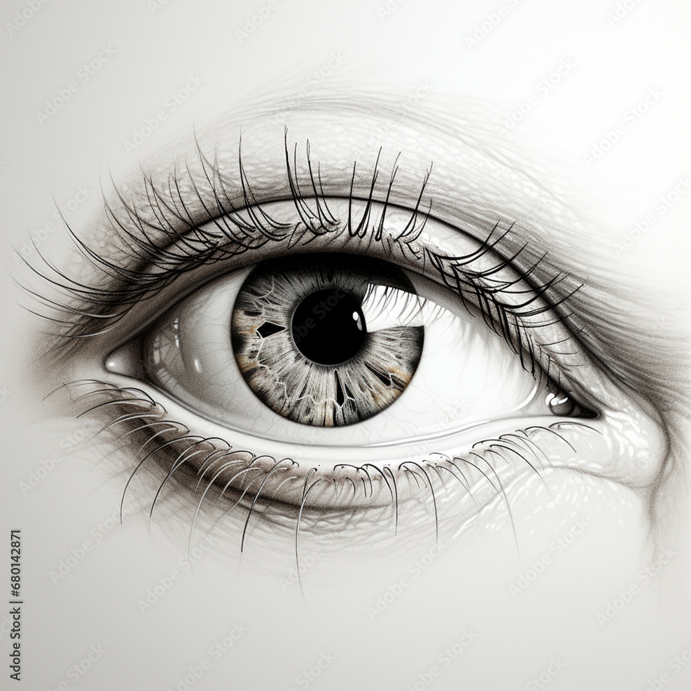 Fototapeta premium drawing by hand gray color pencil eye female minimalism classic created with Generative Ai