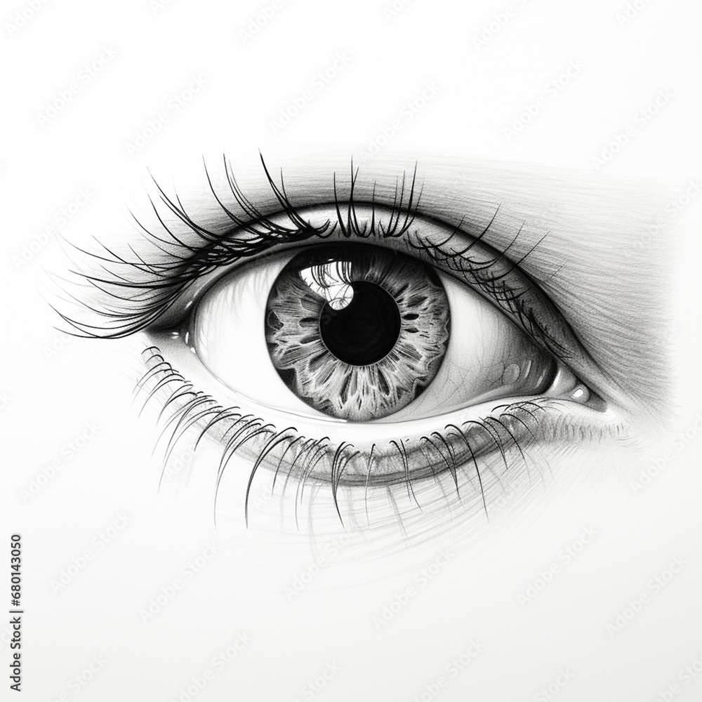 Obraz premium drawing by hand gray color pencil eye female minimalism classic created with Generative Ai