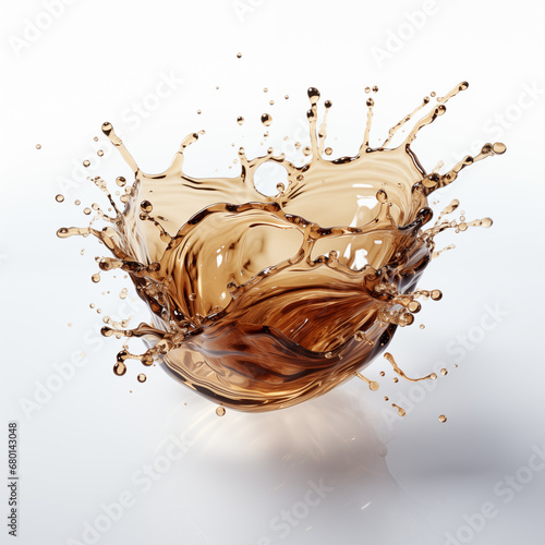 Realistic spilled coffee from a cup, liquid chocolate flow. isolated background, flying object, clipart