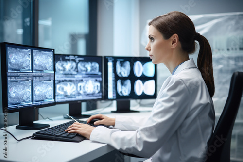 neurology female doctor working on a computer doing her daily tasks about work