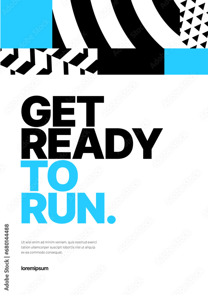 Vector layout template design for run, championship or sports event. Poster design with abstract running track on stadium with lane. Design for flyer, poster, cover, brochure, banner or background.