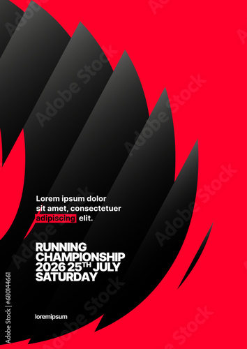 Vector layout template design for run, championship or sports event. Poster design with fluted glass effect. Design for flyer, poster, cover, brochure, banner or background.