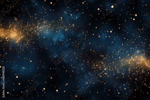 abstract blue and gold background with particles. golden light sparkle and star shape on dark endless space wallpaper. Christmas theme. Shiny texture  galaxy concept - generative ai