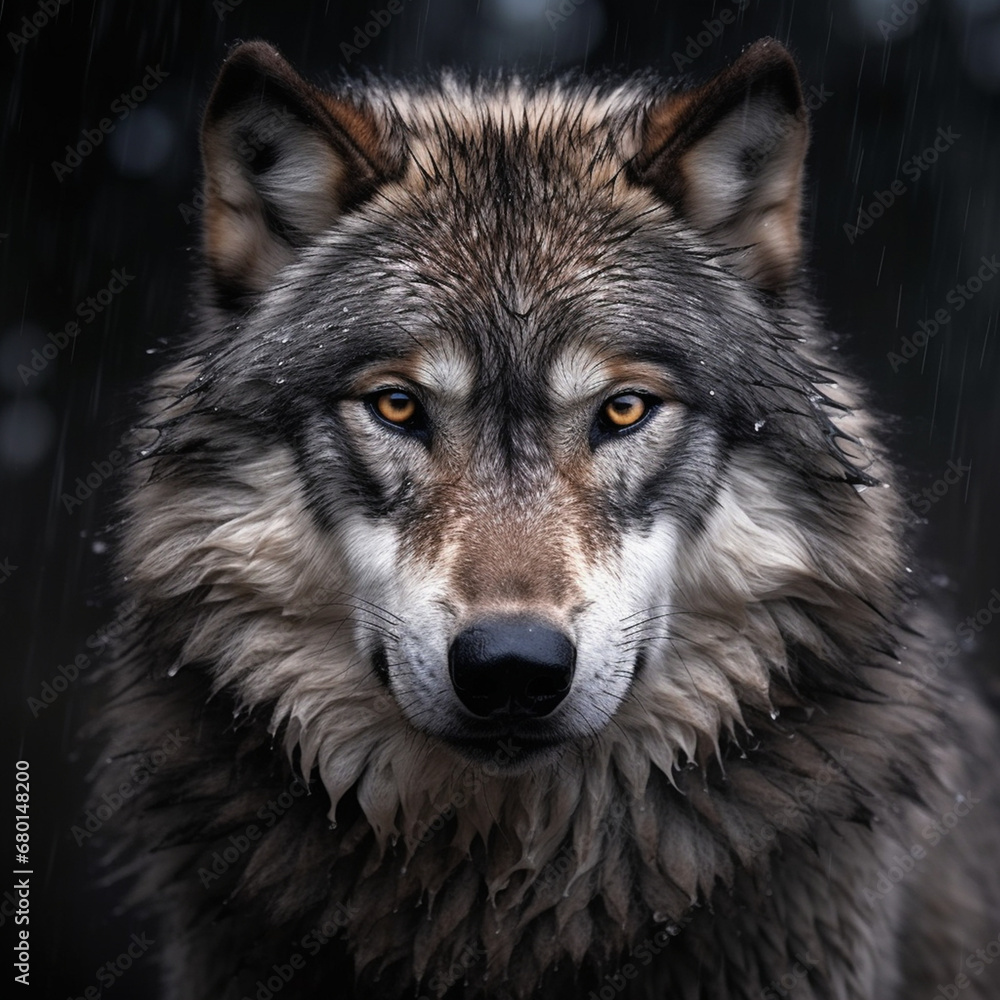 Fototapeta premium A dominant alpha wolf, showcasing its powerful rule and unstoppable dignity created with Generative Ai