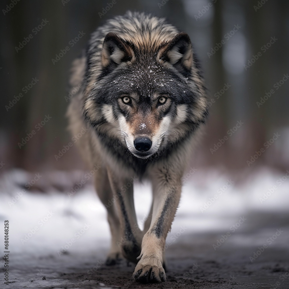A dominant alpha wolf, showcasing its powerful rule and unstoppable dignity created with Generative Ai A dominant alpha wolf, showcasing its powerful rule and unstoppable dignity created with Generative Ai