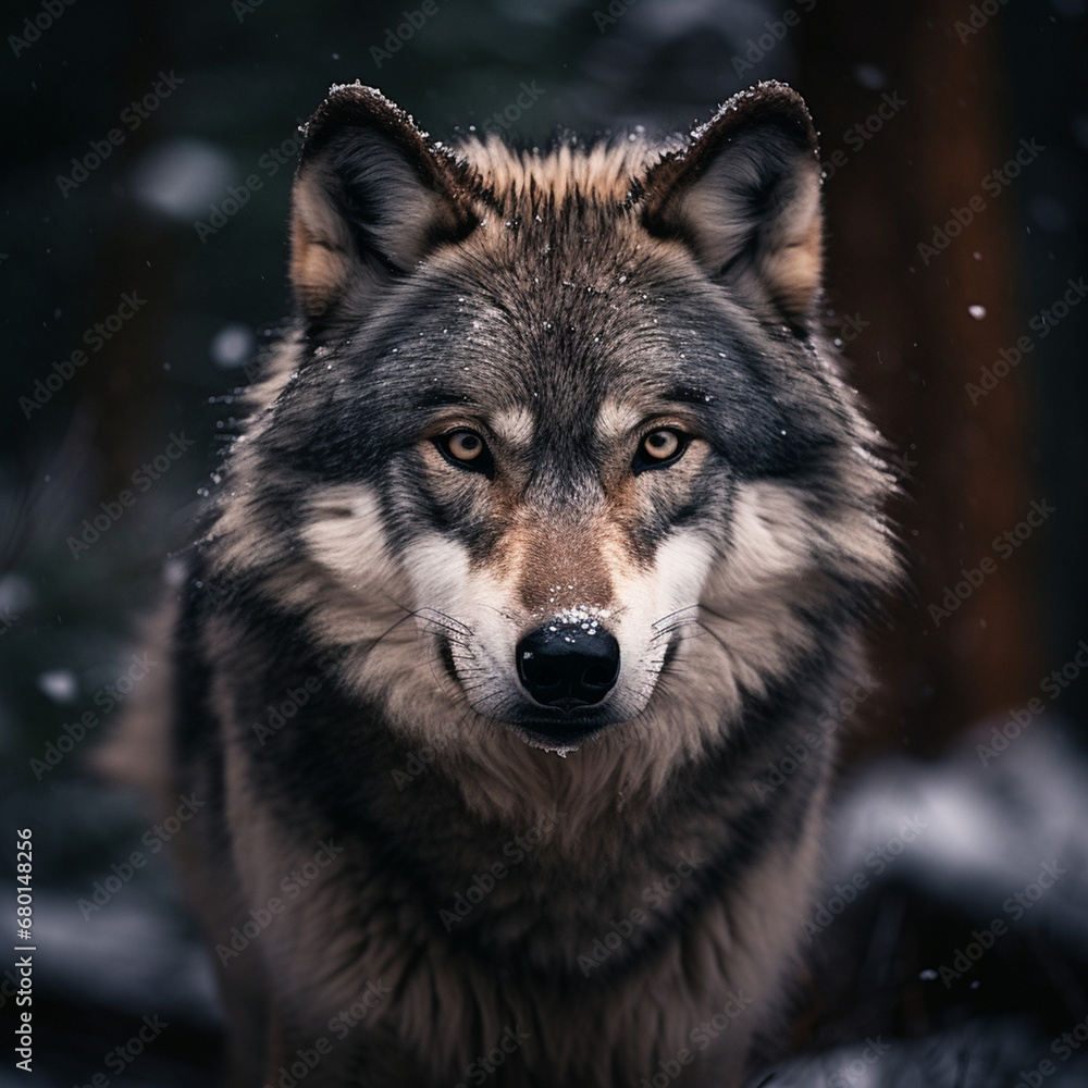 A dominant alpha wolf, showcasing its powerful rule and unstoppable dignity created with Generative Ai A dominant alpha wolf, showcasing its powerful rule and unstoppable dignity created with Generative Ai