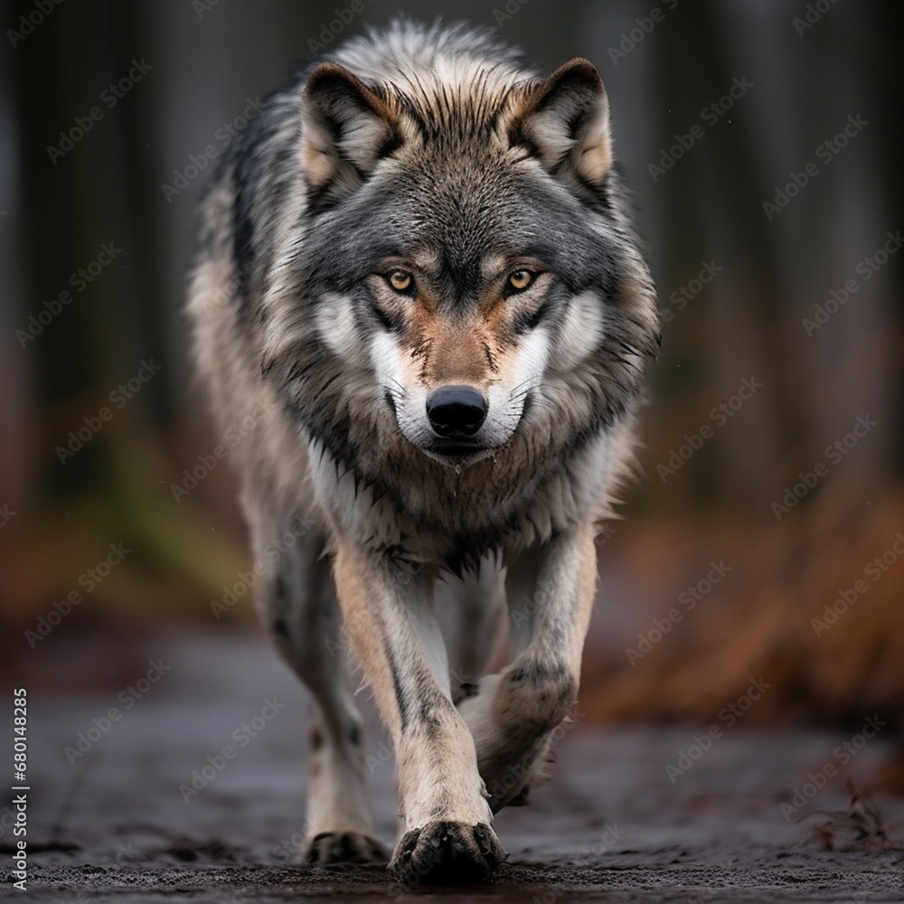 A dominant alpha wolf, showcasing its powerful rule and unstoppable dignity created with Generative Ai A dominant alpha wolf, showcasing its powerful rule and unstoppable dignity created with Generative Ai