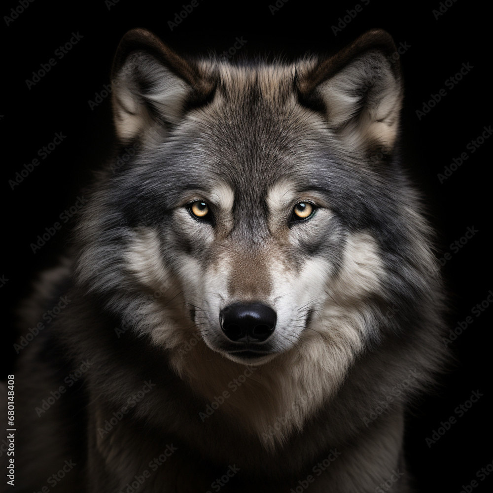 Fototapeta premium A dominant alpha wolf, showcasing its powerful rule and unstoppable dignity created with Generative Ai