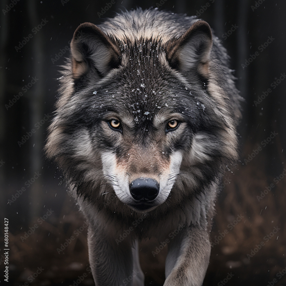 A dominant alpha wolf, showcasing its powerful rule and unstoppable dignity created with Generative Ai A dominant alpha wolf, showcasing its powerful rule and unstoppable dignity created with Generative Ai