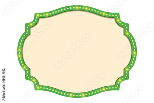 Antique shape marquee vintage 3d lightbox with glowing bulb. Green color retro frame design vector illustration.