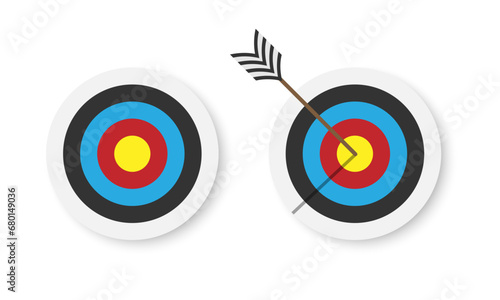 Set of blank targets and with arrows isolated on white background. Design for icons, shooting, archery or business goal targets. Vector illustration. EPS10