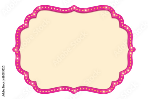Antique shape marquee vintage 3d lightbox with glowing bulb. Pink color retro frame design vector illustration.