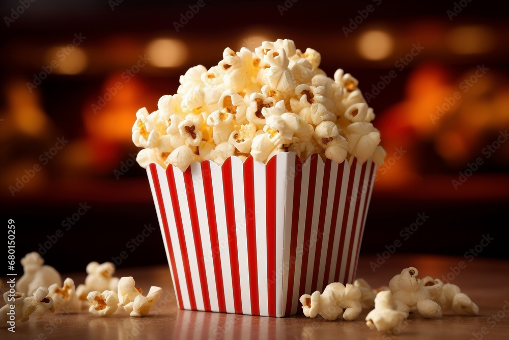 Popcorn in a striped paper box Popcorn in a striped paper box
