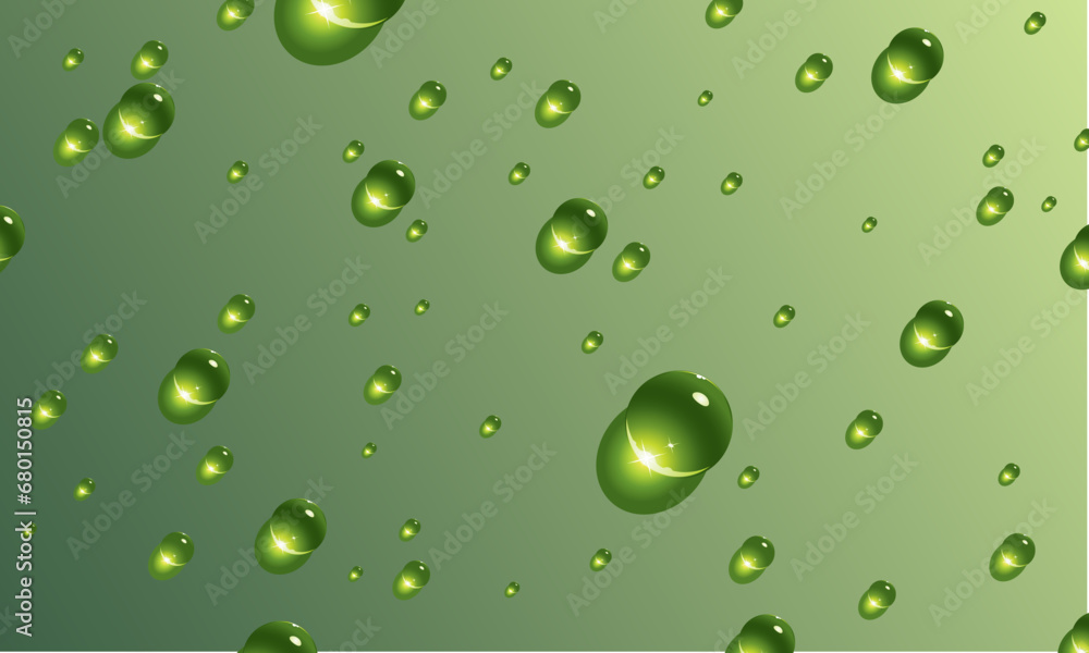 Water drops on green background, vector design.