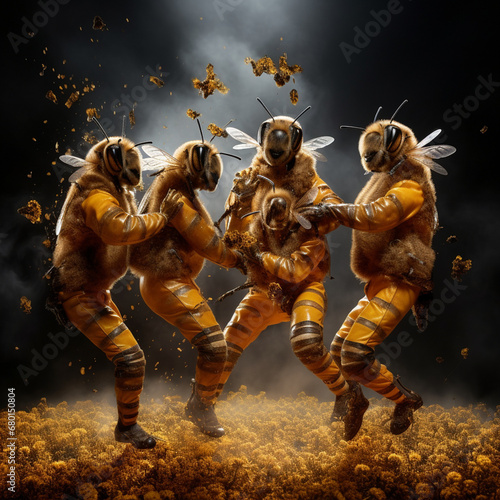 Dancing honeybees image, lab, modern, versatile, unique, eye - catching and creative, 4k, business model, innovation, creation, entrepreneurship created with Generative Ai