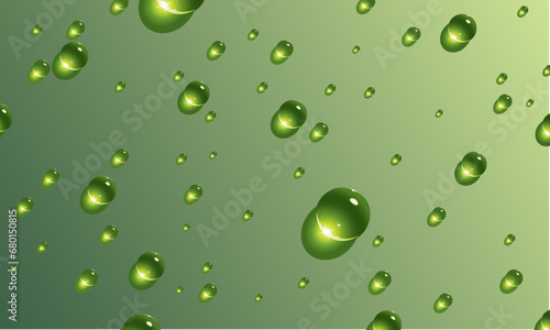 Water drops on green background. bright shine waterdrop.