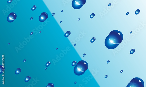Water droplets on blue background. Vector realistic illustration of condensation.