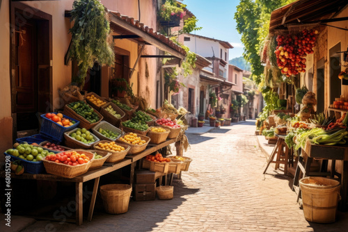 Street outdoors market of vegetables and fruits in the old city photo