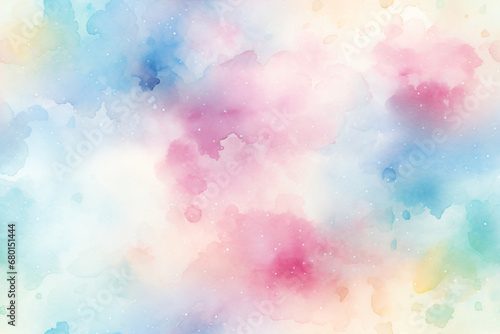 Watercolor texture image blending pastel colors of blue, pink, green, and yellow. 