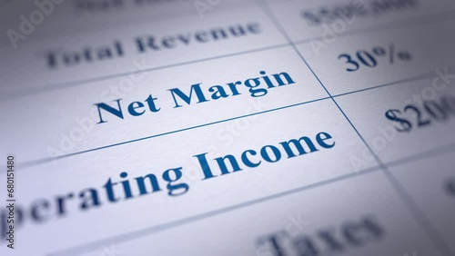 Animated Financial Report with a Focus on Net Margin Figures. Fictitious Data Created Exclusively for This Concept Footage
