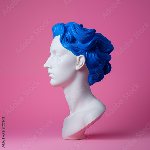 Antique Plaster Sculpture of a Roman Woman on Pink Background